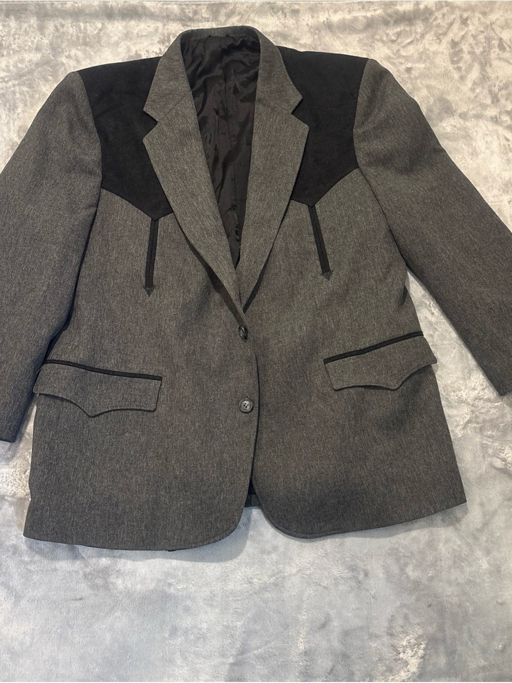 46R Circle S Mens 2 Button Blazer Sport Coat Jacket  Gray Black